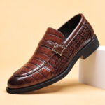 Men’s Brown&Black Crocodile-Embossed Patent Leather Oxford Dress Shoes - Image 6
