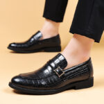 Men’s Brown&Black Crocodile-Embossed Patent Leather Oxford Dress Shoes - Image 3