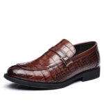 Men’s Brown&Black Crocodile-Embossed Patent Leather Oxford Dress Shoes - Image 2