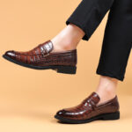 Men’s Brown&Black Crocodile-Embossed Patent Leather Oxford Dress Shoes - Image 5